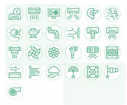 Airflow Icon Library with 25 Regular Line High Resolution Pixel Optimized Designs vector