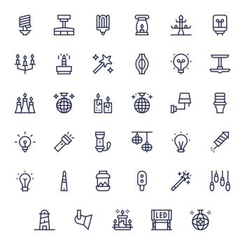 35 Icons for Illumination optimized in Grid Fitted Retina Ready Regular Line resolution vector