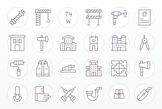 Construction Icon Set with 24 Thin Line 256x256 PIXEL Perfect Graphics vector