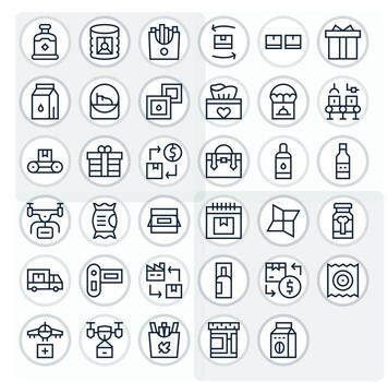 35 Detail Enhanced Regular Line Icons designed for Package Interface vector
