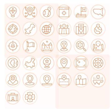 Region Icon Toolkit featuring 32 Pixel Aligned High Resolution Thin Line elements vector
