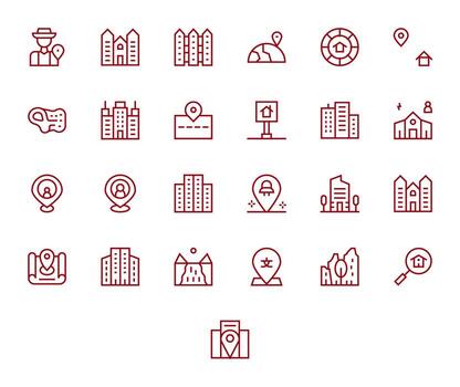 Neighborhood Icon Collection featuring 25 Pixel Optimized 256x256 Regular Line Designs vector