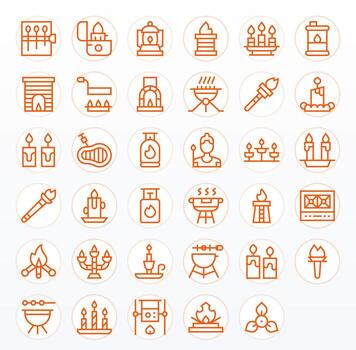 Flame Visual Pack containing 35 Regular Line Pixel Optimized Icons vector