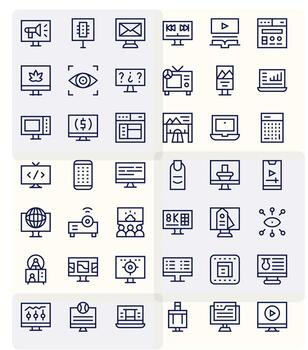 Screen Icon Toolkit featuring 42 Editable 256x256 Regular Line elements vector