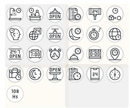 Hours Scalable Set featuring 25 Grid Fitted Regular Line High Resolution Icons vector