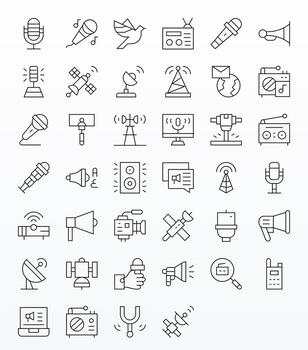 40 Icons inspired by Broadcast in Grid Fitted 128x128 Thin Line quality vector
