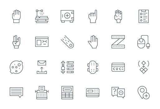 24 Thin Line Icons from Input in 64x64 Grid Fitted Quality vector