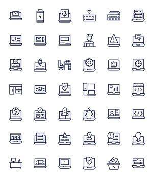 ordenador portátil exhaustivo haz con 42 editable regular línea 128x128 íconos vector