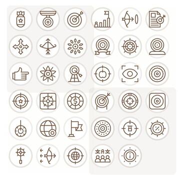 35 128x128 Regular Line Icons for Target with Display Perfect precision vector