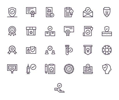 Verified Icon Set with 25 Regular Line 256x256 Pixel Aligned Graphics vector