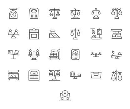 Weighing Exclusive Set featuring 25 Regular Line Pixel Optimized 256x256 Icons vector