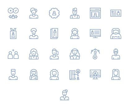 25 Retina Ready Regular Line Pixel Aligned Icons for User Account Projects vector