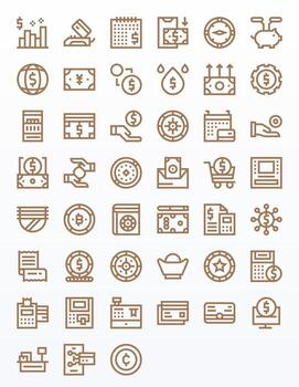 45 negrita línea íconos diseñado para dinero en 64 x 64 píxel alineado formato vector