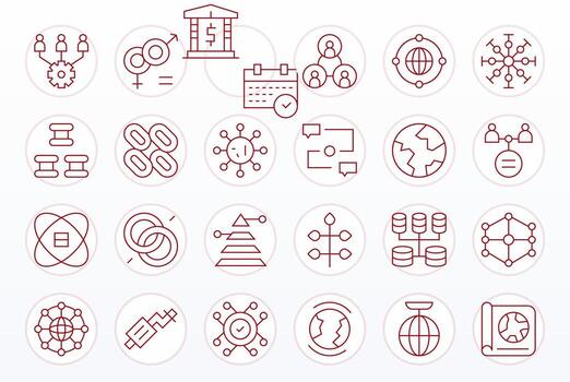 interconectado cuadrícula equipado conjunto con 24 64 x 64 Delgado línea íconos vector