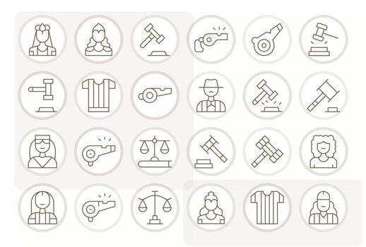 Judge Essential Set including 24 Editable Thin Line 128x128 Icons vector