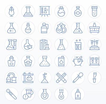 Regular Line Style Flask Icons with 35 Retina Ready Pixel Aligned Designs vector