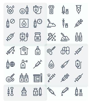 Injection Design Icons featuring 42 Detail Enhanced Regular Line Style vector