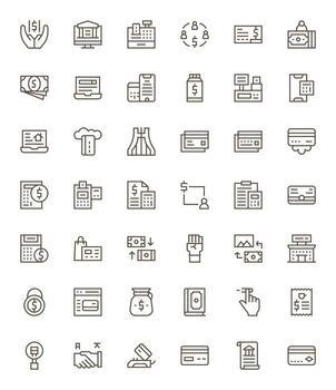 42 Retina Ready Regular Line Grid Fitted Icons for Transaction Projects vector