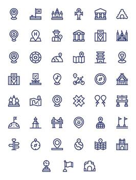 45 Pixel Optimized Icons themed around Landmark in 64x64 Bold Line format vector