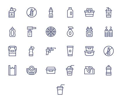 Plastic Icon Library with 25 Regular Line 256x256 Pixel Aligned Designs vector
