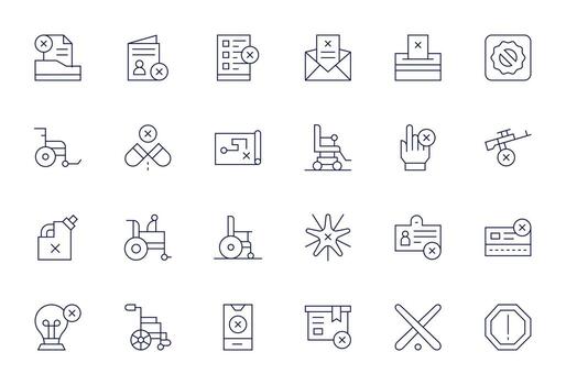 24 High Resolution Icons for Invalid with Grid Fitted Thin Line clarity vector