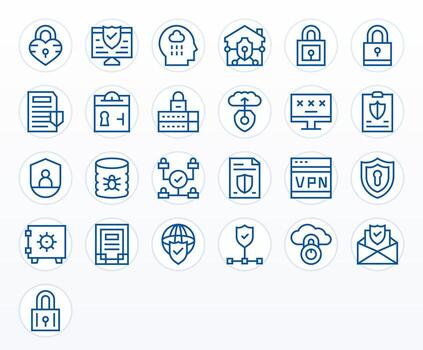 25 128x128 Regular Line Icons for Digital Security with Pixel Aligned precision vector