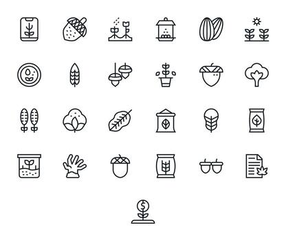 Seed Icon Library with 25 Regular Line 256x256 Editable Designs vector