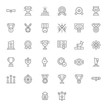 Accomplishment Comprehensive Bundle with 32 Pixel Optimized Thin Line High Resolution Icons vector
