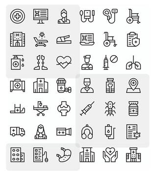 cuidado de la salud exhaustivo haz con 42 píxel Perfecto regular línea 128x128 íconos vector