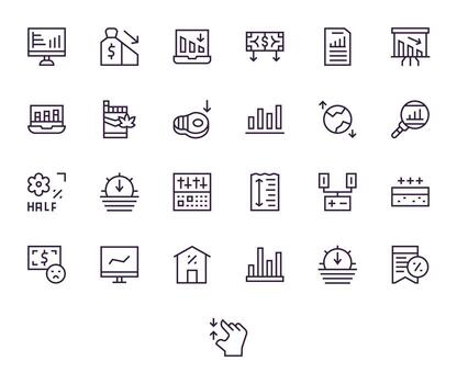 25 Regular Line Icons for Decrease in crisp High Resolution Editable resolution vector