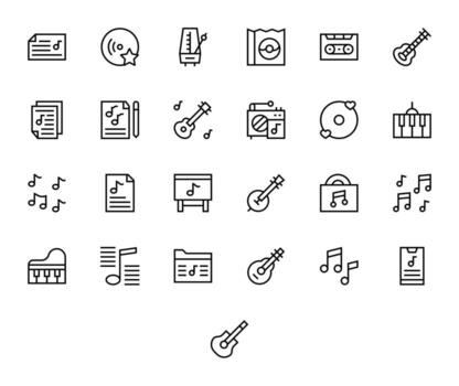 25 alto resolución regular línea cuadrícula equipado íconos para canción proyectos vector