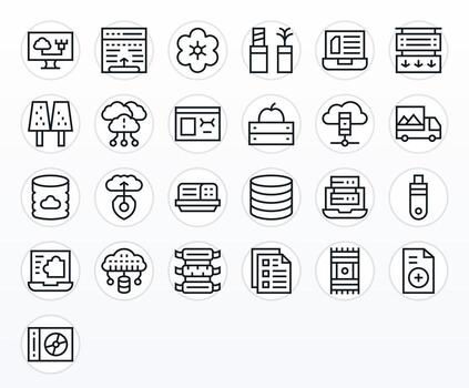 25 Regular Line Grid Fitted Icons tailored for File Storage 128x128 interface vector