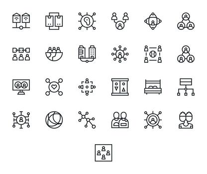 Shared Icon Set with 25 Regular Line 64x64 Pixel Optimized Graphics vector