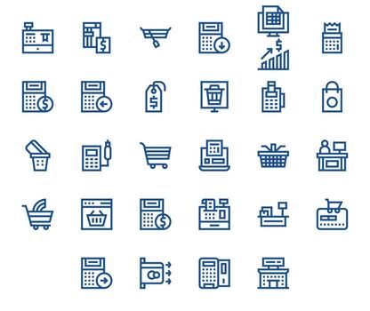28 Bold Line Pixel Optimized Icons tailored for Checkout 128x128 interface vector