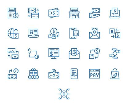 25 Retina Ready Pixel Optimized Icons for Digital Payment in Regular Line Theme vector