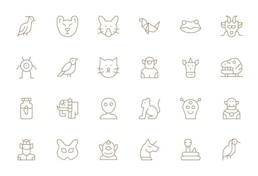 Creature Icon Arsenal with 24 64x64 Thin Line Pixel Optimized designs vector