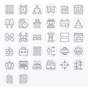 32 Thin Line Grid Fitted Icons for Organization Graphics vector