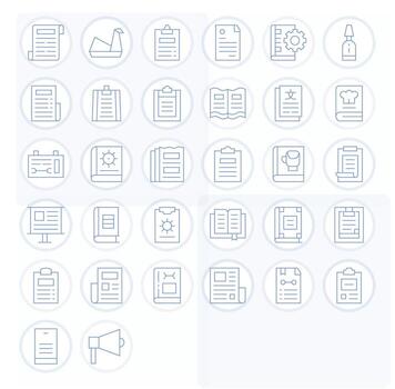 32 Delgado línea íconos para instrucciones en crujiente alto resolución píxel alineado resolución vector