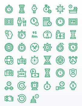 Clock Comprehensive Bundle with 45 Grid Fitted Bold Line Retina Ready Icons vector