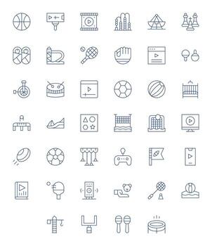 40 Thin Line Icons for Play in crisp 128x128 PIXEL Perfect resolution vector