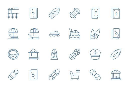 Deck Icon Collection featuring 24 Pixel Aligned High Resolution Thin Line Designs vector