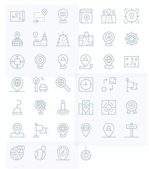 Location High Resolution Icon Pack with 40 Thin Line Editable Elements vector
