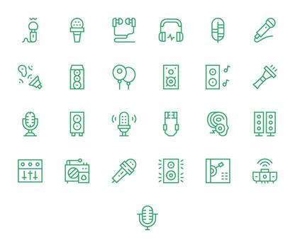 25 Regular Line Detail Enhanced Icons tailored for Audio Equipment High Resolution interface vector
