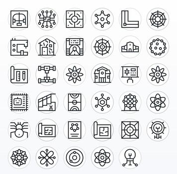 35 Regular Line Pixel Aligned Icons crafted for Schematic 64x64 applications vector