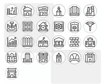 25 Grid Fitted Regular Line Icons from Building Collection vector