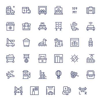 35 Icons for Transport optimized in Pixel Aligned 128x128 Regular Line resolution vector