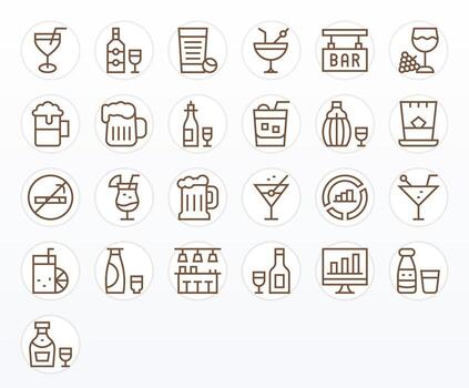 bar diseño íconos presentando 25 píxel optimizado regular línea estilo vector