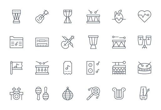 24 Retina Ready Icons for Rhythm in Pixel Aligned Thin Line Format vector