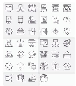 Server Retina Ready Icon Pack with 40 Thin Line Grid Fitted Elements vector