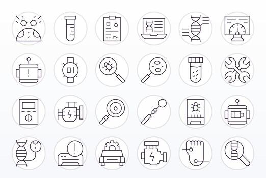 Diagnostics Design Icons featuring 24 PIXEL Perfect Thin Line Style vector
